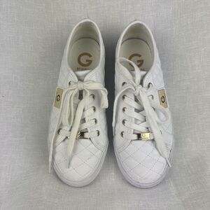 G By Guess Sneakers Womens 7 M White Faux Leather Quilted Low Top Lace Up (0832)